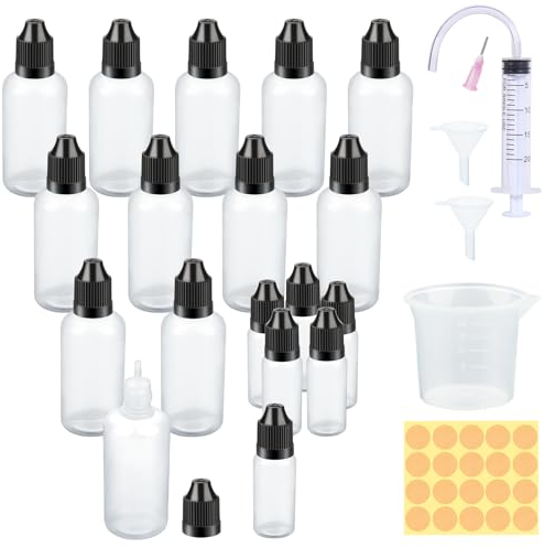 Nenull 24 Stück Liquid Flaschen 50ml x12 Tropfflasche 6x10ml Leere Quetschflasche Plastikflaschen Dropper Bottle mit Kindersicherung Deckel Gratis Trichter Messbecher Transfer Pipette