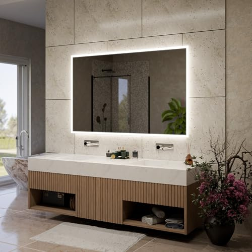 Alasta Boston LED-Badspiegel 200 x 100 cm, individuell konfigurierbar, mit optionalem Kosmetikspiegel, Spiegelheizung und wählbarer Lichtfarbe