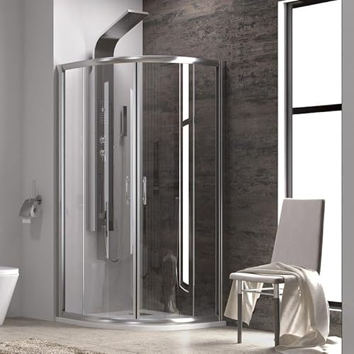 Box Doccia 90x90cm Semicircolare con Cristallo da 6 mm Trasparente 90x90 H.190 Profili Cromati per Palestra