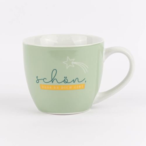 La Vida Maxi Tasse aus Porzellan schön, dass es dich gibt Sternschnuppe mintgrün blau weiß gold 400ml