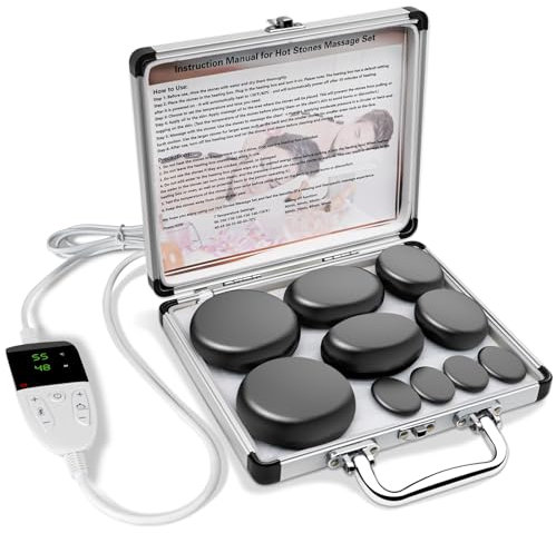 Limershow Professional Hot Stone Warmer, Massage Stone Warmer Set, Portable Electric Hot Stone Massage Set, 9 Pieces Hot Massage Stones Made of Basalt, for Massage Therapy, Relaxation, Spa Treatment