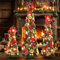 Leyndo 3 Pcs 3, 4, 5ft Pre Lit Pop up Christmas Tree with Lights Pre Decorated Pencil Christmas Tree One Minute Collapsible Skinny Xmas Decoration with Bow Flower Balls Ribbon for Home Decor
