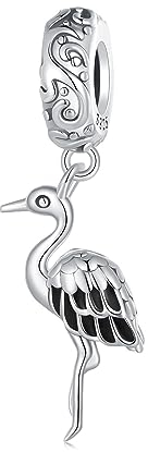 ERKANZHI Weißer Storch-Anhänger-Charm aus 925Er-Sterlingsilber, Passend für Pandora-Armband-Halskette, Scc2635
