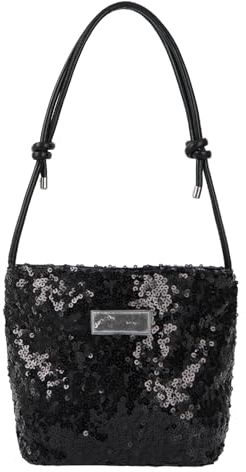 Meliyya Damen Pailletten Handtasche Glitzer Schultertasche Glänzende Umhängetasche Unterarmtasche mit Vertellbarem Schultergurt, Schwarz
