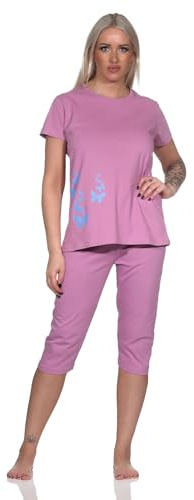 Normann Damen Kurzarm Schlafanzug mit Capri-Pyjamahose in Tupfen Punkte Optik, Farbe:Altrose, Größe:36-38