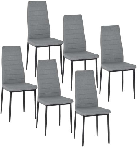 Bubuyroom 6er Set Esszimmerstühle Küchenstuhl Polsterstühle Küchenstuhl Küchenstuhl Esszimmerstühle Küchenstuhl mit Metallbeinen, Hohe Rückenlehne, Grau