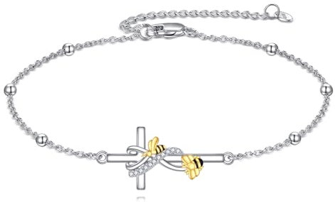 VONALA Bienenarmband Damen 925 Sterling Silber Tierarmband Kreuz Marienkäfer Schmuck Damen Geschenk für Mama Geburtstagsgeschenk (Biene)