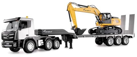 Amewi Kit Camion 2 en 1 avec Camion Bas et Pelleteuse 1:24 RTR télécommandé RC Chantier Enfant 8 Ans, Anthracite/Noir/Jaune
