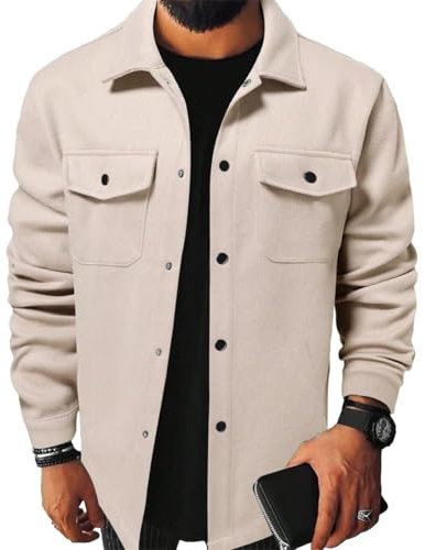 ZEMALON Langarm Jacke Herren Slim Fit Trend Klassisch Übergangsjacke Herren Jugend All-Match Licht Jacke Herren Urlaub Mode Casual Outdoorjacke Herren E-Apricot L