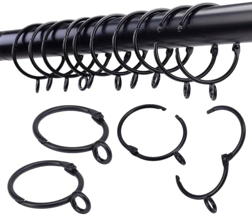 Öffnende Vorhangringe mit Öse, 24 Vorhangringe, Gardinenringe, 50 mm Innendurchmesser, schwarz. TXZWJZ
