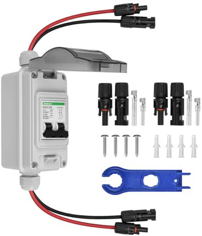 TEOV DC Trennschalter Solar PV, 2P 63A 1000V Solar Leistungsschalter mit Kabel IP65 Wasserdicht Trennschalter für Solar PV Anlage