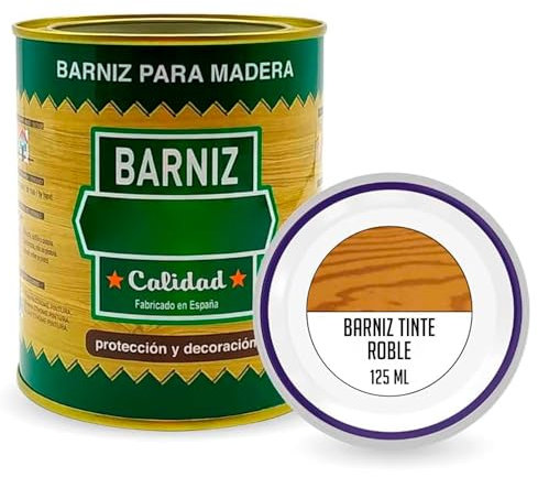 Tradineur - Bote de Barniz Brillo para Madera - Fabricado en España - Ideal para todo tipo de Maderas, vigas, cerchas, marcos, etc. - Capacidad de 125 ML - Roble