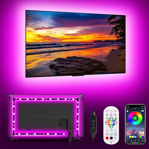 Daymeet TV-Lichter für 32-43-Zoll-Fernseher, RGB-LED-Lichter für TV, Musik, Synchronisation, TV, LED-Hintergrundbeleuchtung, Farbwechsel mit Fernbedienung, App-Steuerung, USB-LED-Lichtstreifen für