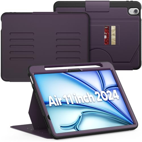 SEYMAC Funda para iPad Air 11 pulgadas M4/M3/M2 (2026/2025/2024) - con Soporte Magnético, Modo de Suspensión/Activación Automática, Ranuras para Tarjetas - Púrpura