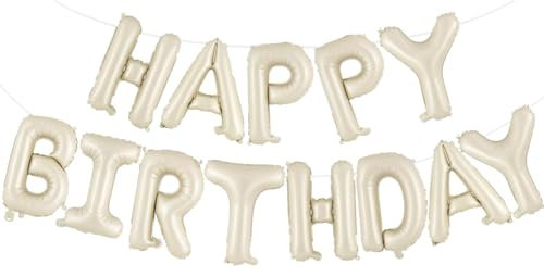 UDRKFOPK Happy Birthday Ballon Girlande,16 Zoll Beige Folie Happy Birthday Folienballon Luftballon Geburtstagsballon Banner Party Dekorationen Geburtstagsparty Folienballons Gute zum Geburtstag