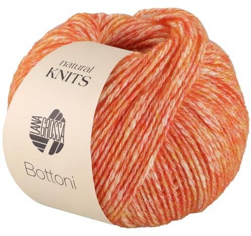 LANA GROSSA Bottoni | Baumwoll-Viskosegemisch mit Merinofasern | Handstrickgarn aus 53% Baumwolle, 24% Viskose & 23% Schurwolle | 50g Wolle zum Stricken & Häkeln | 125m Garn FB 3