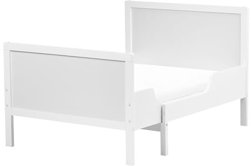 Beliani Cama Convertible Extensible para niños pequeños Madera de Pino 90 x130/160/200 cm con somier de láminas Blanco Montigny