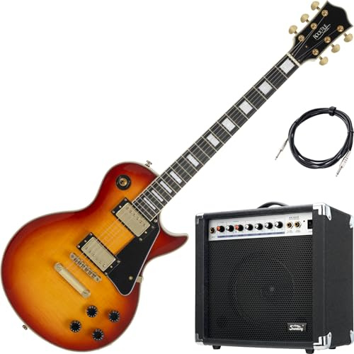 Rocktile Pro L-200OHB Set Chitarra Elettrica Single Cut Orange Honey Burst, Humbucker, Corpo Mogano & Amplificatore 60W AK20GR – Principianti & Intermedi, Completo con Cavo & Combo.