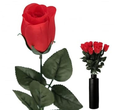 LP Divertissements Lot de 12 - Fleur Artificielle Bouton de Rose Rouge 60cm