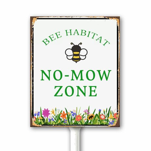 Bee Habitat No Mow Zone Yard Sign With Stake, Do Not Mow Lawn Sign, Pollinator Friendly Garden Decor, Farm Save Bees Widflowers Native Plants Outdoor 20x30 CM Sturdy Rustproof Fade Resistant