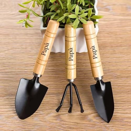 Personalised Garden Tool Set Of 3, Custom Engraved Gardening Wooden Handle Matte Black Cultivator, Trowel, Weeder, Gift For Her, Mom & Dad