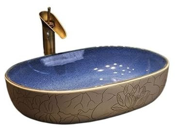 Lavabo de encimera Lavabo de cerámica for el hogar, lavabo de encimera con tallado artístico antiguo, lavabo individual, lavabo for balcón para lavabo, guardarropa y mueble de tocador