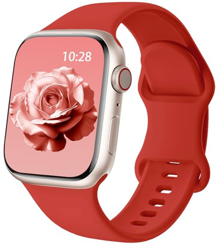 Patented Ersatzarmband Kompatibel mit Sport Apple Watch Armband 40mm 41mm 42mm 38mm, Ersatz armband Silikon Kompatibel mit iWatch SE Series 11 10 9 8 7 6 5 4 3 2 1 Ultra Herren Damen, Rot