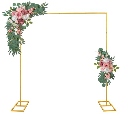 ZIRUU Flower Balloon Square Wedding Arch 2.5m Frame Metal Stand Arch Adjustable Height for Wedding Birthday Decoration,Graduation Decorations,Ceremony Reception in Gold