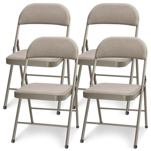 BULAGE 4er Set Campingstuhl Klappstühle, Stapelbare Stühle für Garten Balkon Camping Esszimmer Konferenz, Gartenstühle Stapelbar, Campingstuhl Faltbar 158kg Klappstuhl, Khaki