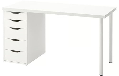 ZRIZAURA LAGKAPTEN/ALEX Desk 120x60cm - Computer Desk with 5 Drawer Unit & Storage Shelves - Home Office Desk, Study Table - White