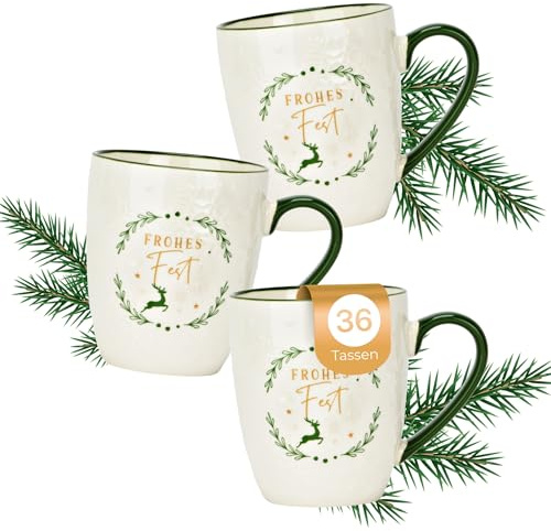 Weihnachtstassen 36 Stück Frohes Fest, Kaffeetassen 360 ml - Tassen für Kaffee & Tee für Weihnachten
