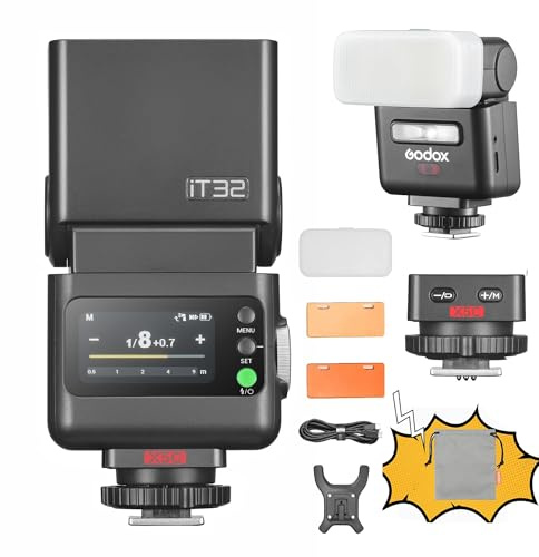 Godox iT32 TTL Kamerablitz mit X5 kabellosem Blitz-Auslöser 2,4 GHz HSS 1/8000 s GN18 mit magnetischem Diffusor (IT32+X5 C)