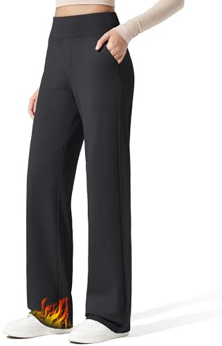 G4Free Thermohose Damen Hohe Taille Thermo Yogahose mit Taschen Weites Bein Jogginghose Lang Freizeithose Gerade Arbeit Stretch Hose Klein/Regulär/Groß