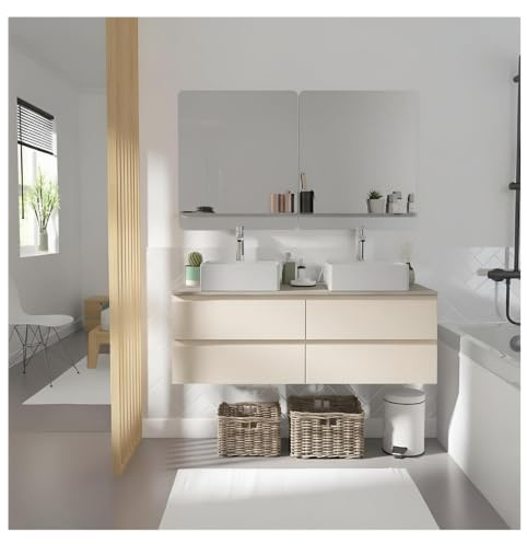 MOB-IN - Mueble doble lavabo Sorrento colgante con plano de madera, 120 cm