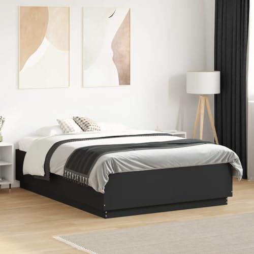 QJBSAVVA LED Bettgestell Schwarz 120x190 cm Holzwerkstoff Modernes Nachtlicht Steuerbarer RGB Rahmen Jugendbett Einzelbett für Schlafzimmer und Gästezimmer