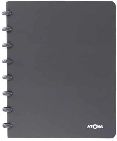 Atoma - Notizbuch A5 mit Ringen – 72 Blatt abnehmbar (144 Seiten) mit Rand – Deckel aus recycelbarem Polypropylen (grau – liniert 8 mm)
