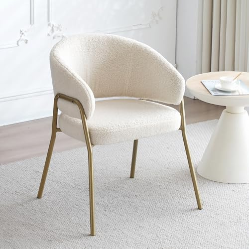 Goldicoo Chaise de salle à manger blanche en velours d'agneau avec pieds dorés, moderne, 49 x 48 x 78 cm, mousse haute densité, dossier à motif perforé