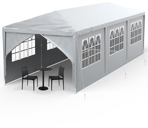 YRHome Pavillon 3x9m mit Seitenteilen Gartenpavillon Wasserdicht Dachmaß Gartenzelt Partyzelt UV Schutz Festzelt Winterfest Bierzelt Stabil Camping Zelt mit Fenstern Grau