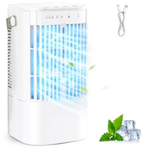 Climatiseur Mobile 4-en-1 1000ML, Rafraîchisseur d'Air Portatif Sans Évacuation, Ventilateur Brumisateur avec Oscillation 120°, Minuterie et LED 7 Couleurs, pour Bureau, Chambre, Camping