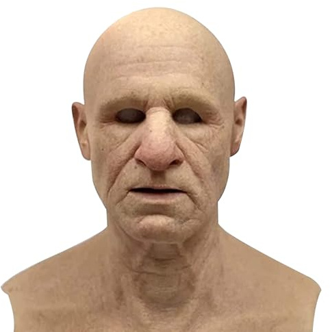 BeVistoso Halloween Mask Realistic Bareheaded Old Man Mask Latex Full Face for 8+ Years Old Party Parade Cosplay