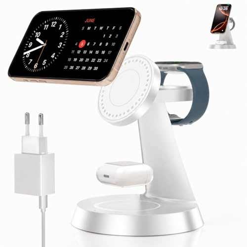 3 in 1 Mag Safe Wireless Ladegerät, Magnetische Ladestation | Schnelle Mag-Safe Ladestation, Für iPhone 17/16/15/14/13/12, AirPods Pro 4 3 2, Apple Watch