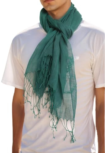 Prettystern Uni-Farbe Damen Herren 100% Leinen Frühling Sommer-Tuch Fransen Schal - T31 Dunkel-grün