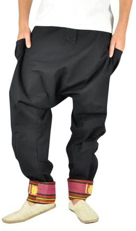 virblatt- Harem Pants Mens | Cotton | Hippie Trousers Genie Pants Aladdin Summer Trousers Wide Leg Baggy Parachute Pants