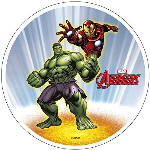 Essbare Kuchendekoration, Motiv: Avengers Iron Man und Hulk, 20 cm, essbare Oblaten Lizenzprodukt. Modecor.