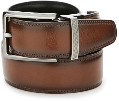 Perry Ellis Men's Portfolio Double Stitched Leather Reversible Belt (Sizes 30-42 Inches), Brown/Black, 34
