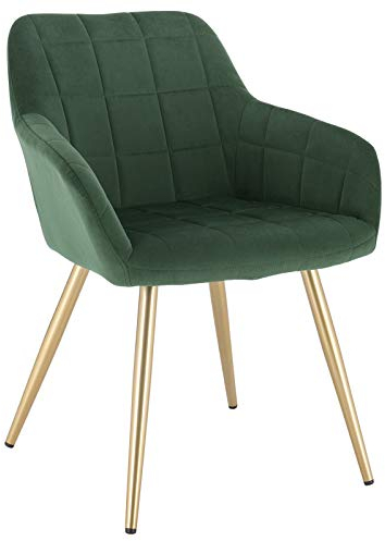WOLTU Esszimmerstühle 1er Set, für Küche, Wohnzimmer, Schlafzimmer, Küchenstühle mit Armlehnen Metallbeinen, gepolsterte Sitzfäche aus Samt, bis 150 kg belastbar, Dunkelgrün