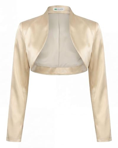 Bolerose Bolero Donna Raso Foderato Manica Lunga | Collo Rialzato, Davanti Aperto, Da Infilare, Effetto Lucido, Matrimoni e Gala, Taglie XS-5XL