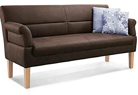 CAVADORE 2,5-Sitzer Kira / Sitzbank für Küche, Esszimmer oder Wohnküche in Lederoptik / Inkl. Armteilverstellung und Federkern / 168 x 94 x 81 / Hochwertiges Mikrofaser: Braun