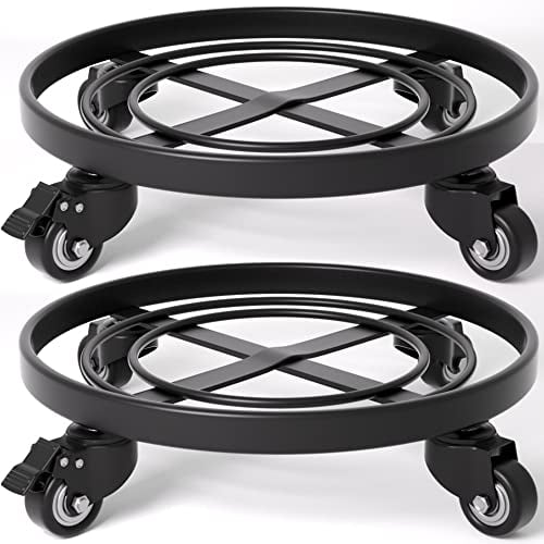 Amagabeli 2 Pack Metal Plant Caddy with Wheels Heavy Duty 36cm Round Outdoor Plant Stand on Wheels Garden Flower Plant Pot Stands Wheels Dolly for Indoor Plant Trolley Casters Rolling Coaster Black