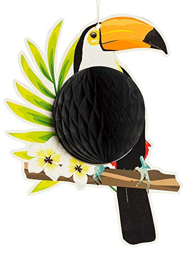 Boland 52598 - Wabendekoration Tukan, 1 Stück, Größe 25 x 19 cm, Tropen, Urwald, Dschungel, Dekoration, Wabenball, Mottoparty, Geburtstag, Karneval, Gartenparty, Strandparty